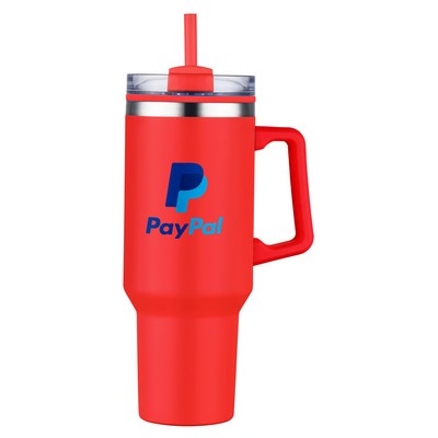 40 oz PP Lined Double Wall Tumbler With Handle & Straw